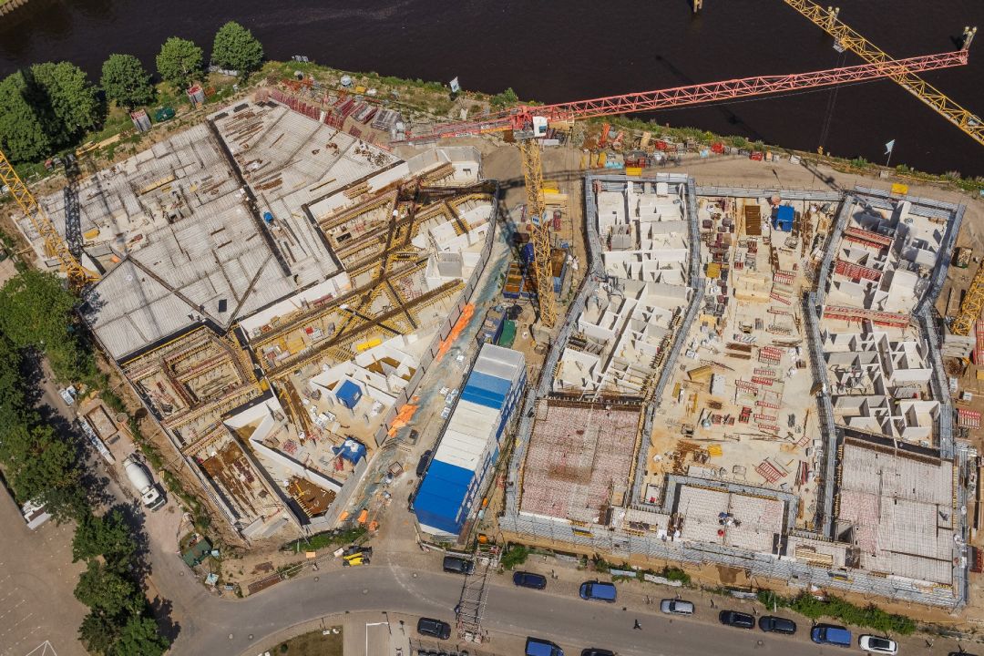 Freytag & v.d. Linde Neubau Wohnanlage Turm & Riegel Baustelle Luftaufnahme Oldenburg